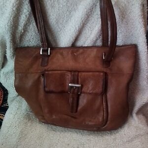 Classic Brown Leather Stone Mountain Tote Bag